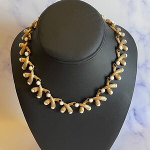 Vintage Gold Branch Necklace With White Accents